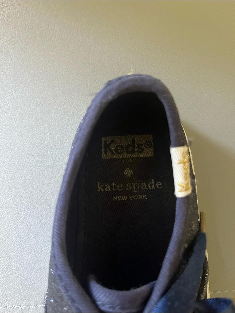 kate spade & Keds Navy Glitter Girls Sneakers with Gold Accents Size 10M